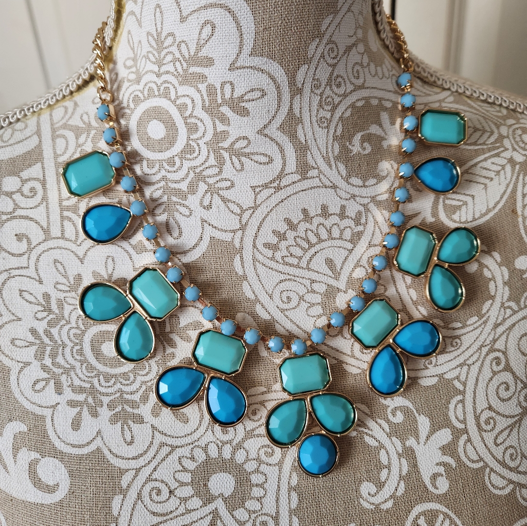 Mika Vintage Turquoise And Blue Coastal Statement Necklace & Earrings Set Nwot